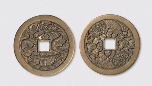 鲤鱼跳龙门大型手刻花钱（直径57mm）