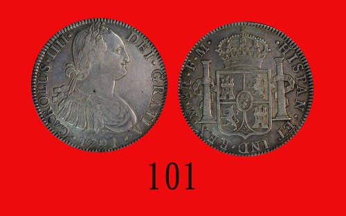 1791年(Mo FM)墨西哥银币 8RMexico: Silver 8 R, 1791 Mo FM. PCGS Genuine, Smoothed - XF Details 金盾真币