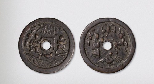 清代垂钓图背福禄寿大型花钱（直径54.5mm）