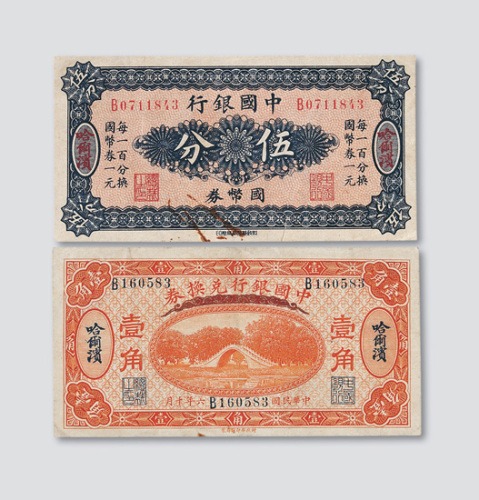 民国六年（1917年）中国银行哈尔滨伍分、壹角各一枚