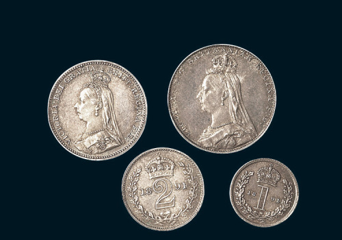 1891年英国1-4便士银币各一枚