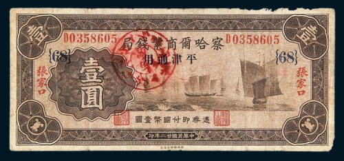 民国二十二年（1933年）察哈尔商业钱局平津通用张家口壹圆