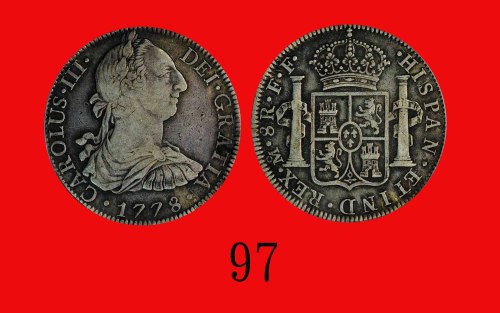 1778年(Mo FF)墨西哥银币 8RMexico: Silver 8 R, 1778 Mo FF. PCGS VF30 金盾