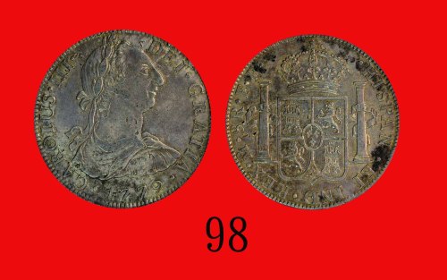 1779年(Mo FF)墨西哥银币 8RMexico: Silver 8 R, 1793 Mo FF. PCGS Genuine, Chopmark - AU Details 金盾真币