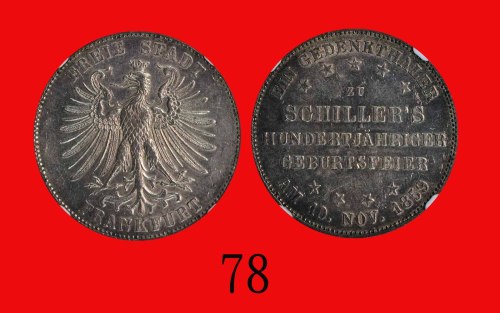 1859年德国银币 1 ThalerGermany: Silver Thaler, 1859, Frankfurt - J. Shciller. NGC AU58