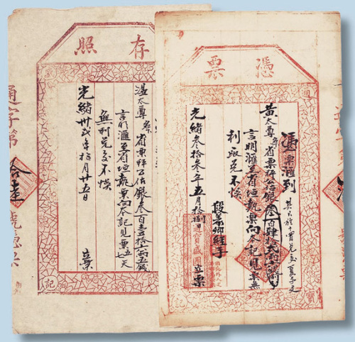 光绪三十二年、三十三年通宝盛记钱庄汇票（存照、凭票各一件）