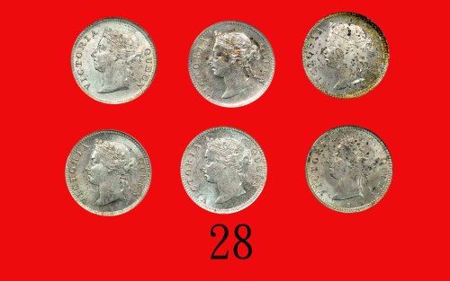 1892 - 1901年香港维多利亚银币五仙一组六枚。未使用 - 完全未使用Victoria, group of Silver 5 Cents, 1892-1901 (Ma C8). SOLD AS 