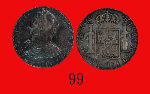 1786年(Mo FM)墨西哥银币 8RMexico: Silver 8 R, 1786 Mo FM. PCGS XF45 金盾