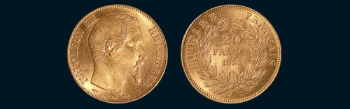 1855年法国拿破仑三世20法郎金币
