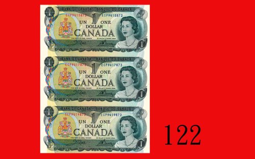 1973年加拿大银行 1元，三连。未使用Bank of Canada, $1, 1973, triple pieces uncut. UNC