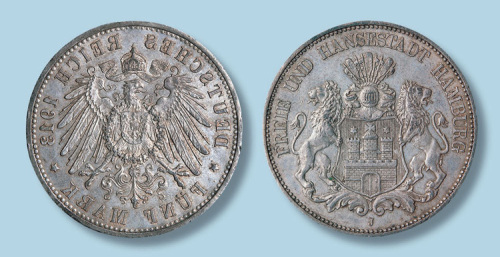 1913年德国汉堡5马克银币