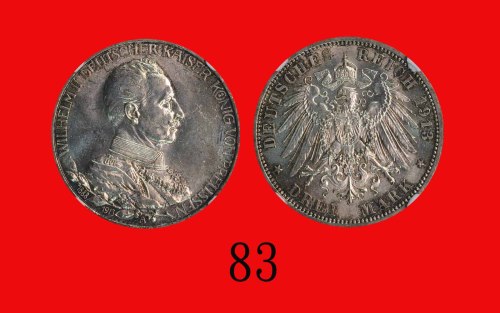 1913(A)年普鲁士银币 3马克Prussia: Silver 3 Marks, 1913A, Silver Jubilee of Wilhelm II. NGC MS63