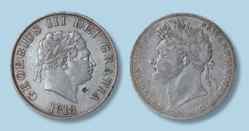 1818年、1823年英国半圆银币各一枚