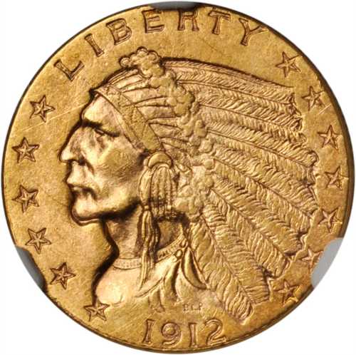 1912 Indian Quarter Eagle. AU-58 (NGC).