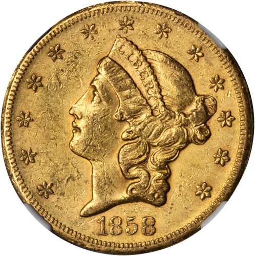 1858-S Liberty Head Double Eagle. AU-55 (NGC).