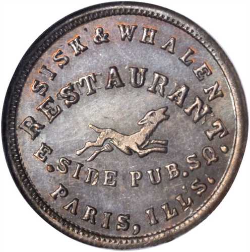 Illinois--Paris. 1863 Sisk & Whalen Restaurant. Fuld-690E-2a. Rarity-7. Copper. 19 mm. MS-66 BN (NGC