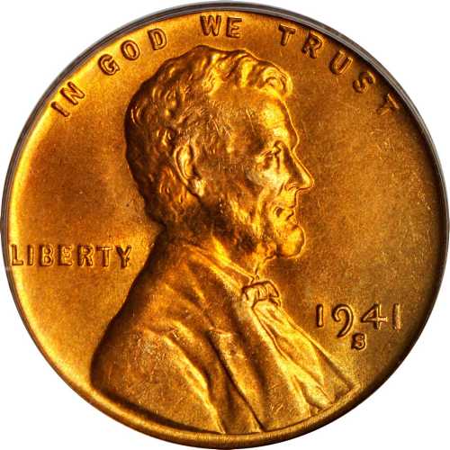 1941-S Lincoln Cent. MS-67 RD (PCGS).