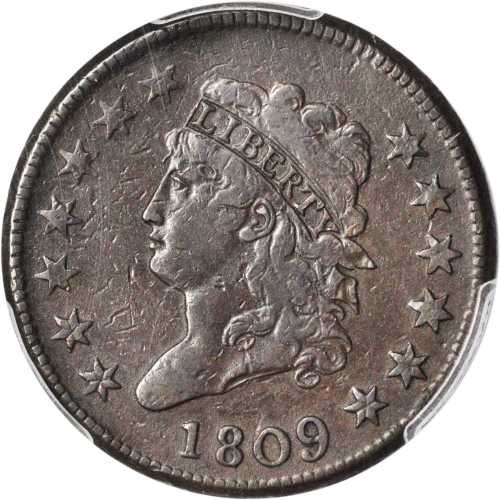 1809 Classic Head Cent. S-280, the only known dies. Rarity-2. VF-30 (PCGS).