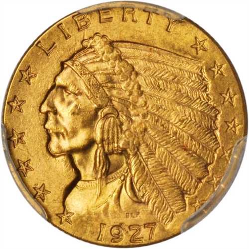 1927 Indian Quarter Eagle. MS-64 (PCGS).