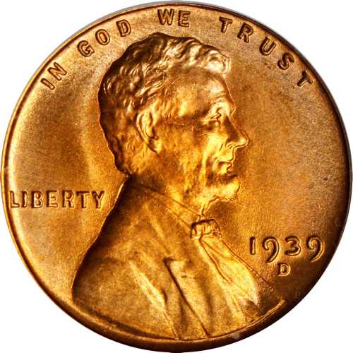 1939-D Lincoln Cent. MS-67 RD (PCGS).