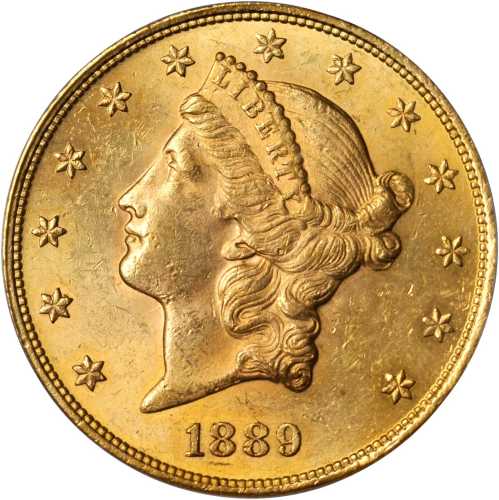 1889 Liberty Head Double Eagle. AU-58 (PCGS).
