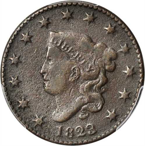 1823/2 Matron Head Cent. N-1. Rarity-2. VF Details--Environmental Damage (PCGS).