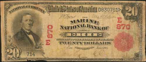 Erie, Pennsylvania. $20 1902 Red Seal. Fr. 639. The Marine NB. Charter #870. Very Good.