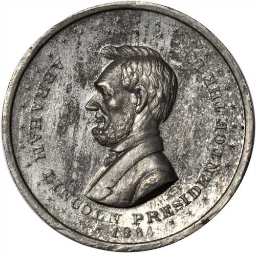 1864 Abraham Lincoln. DeWitt-AL 1864-26. White metal. 27.8 mm. Choice About Uncirculated.
