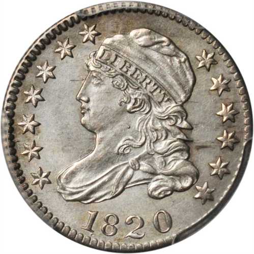 1820 Capped Bust Dime. JR-2. Rarity-3. Small 0. Unc Details--Cleaned (PCGS).