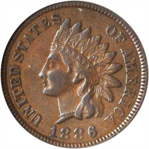 1886 Indian Cent. Type I Obverse. EF-40 (ANACS).