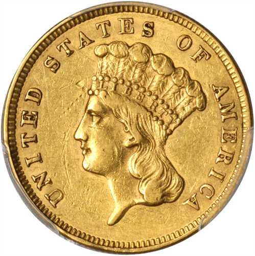 1860 Three-Dollar Gold Piece. AU-53 (PCGS).