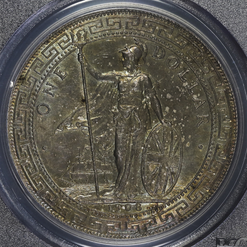 British Trade Dollar イギリス贸易银 Dollar 1908B PCGS-MS63 UNC