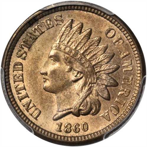 1860 Indian Cent. Rounded Bust. MS-63 (PCGS).