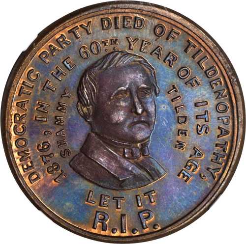 1876 Samuel J. Tilden. DeWitt-SJT 1876-5. Copper. 31 mm. MS-66 BN (NGC).