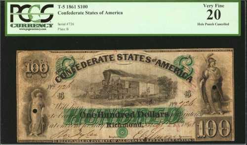 T-5. Confederate Currency. 1861 $100. PCGS Very Fine 20.