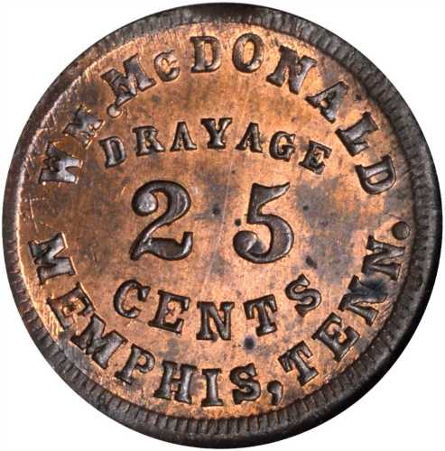 Tennessee--Memphis. 1863 William McDonald. Fuld-600D-1a. Rarity-7. Copper. 19 mm. MS-63 RB (NGC).