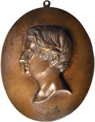 Undated (1860s) Oval Plaque of William H. Seward. Bronze. 126 mm x 102 mm. Nearly As Made.