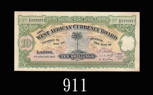 1937年英属西非货币局10仙令。八成新1937 The West African Currency Board 10 Shillings, s/n E2 177877. EF