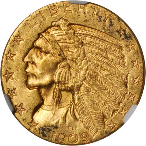 1909-D Indian Half Eagle. MS-62 (NGC).