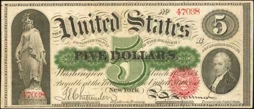 Fr. 61c. 1863 $5 Legal Tender Note. Very Fine.