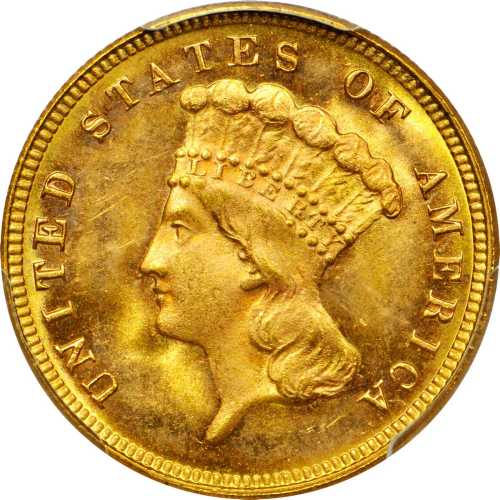 1882 Three-Dollar Gold Piece. MS-65 (PCGS).