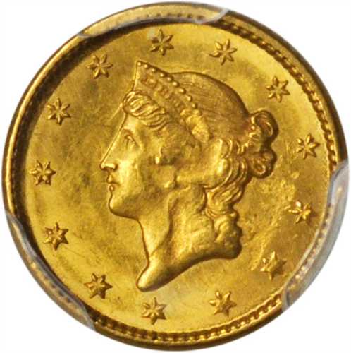 1849 Gold Dollar. Close Wreath. MS-63 (PCGS).