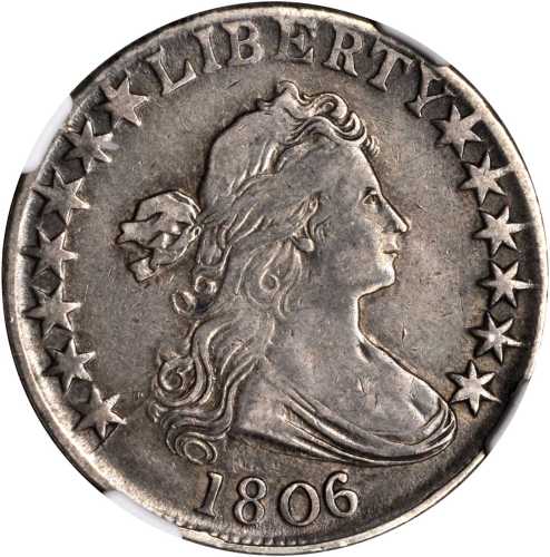 1806/5 Draped Bust Half Dollar. O-103, T-8. Rarity-2. Large Stars. VF-30 (NGC).