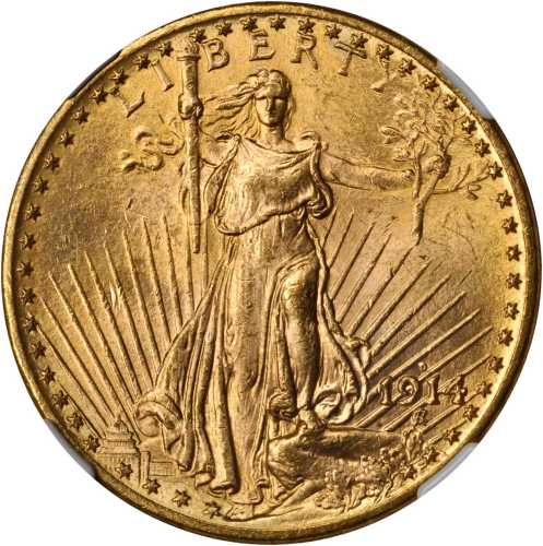 1914-D Saint-Gaudens Double Eagle. MS-63 (NGC).