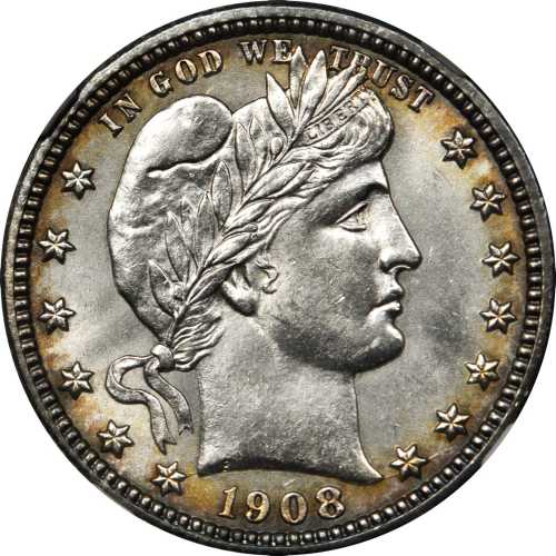 1908-O Barber Quarter. MS-63 (NGC).