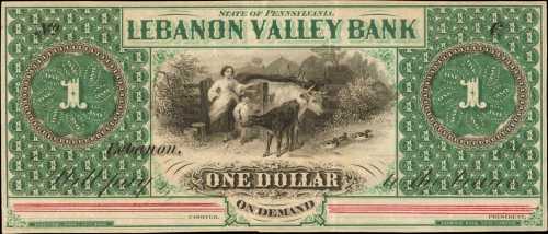 Lebanon, Pennsylvania. Lebanon Valley Bank. ND (18xx). $1. Choice Very Fine.