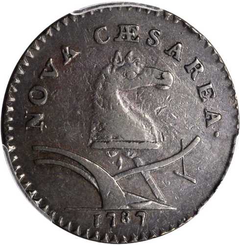 1787 New Jersey Copper. Maris 62-q, W-5350. Rarity-3. Sprig Above Plow, Hidden Initials. VF-30 (PCGS