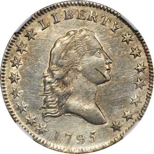 1795 Flowing Hair Half Dollar. O-126a, T-22. Rarity-4+. Small Head, Two Leaves. AU-58 (NGC).