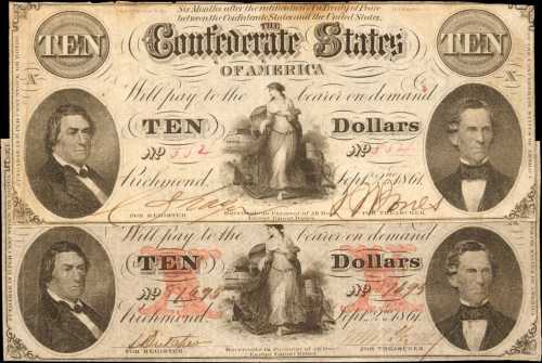 T-25 & T-26. Confederate Currency. Lot of (2) 1861 $10 Notes. Very Fine.