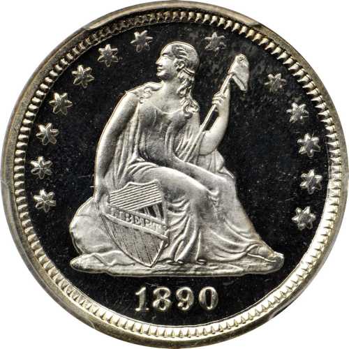 1890 Liberty Seated Quarter. Proof-68 Deep Cameo (PCGS).